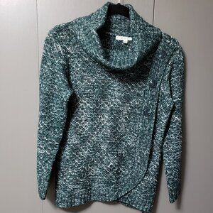 Cleo Petite Button Wrap Cowl Neck Sweater